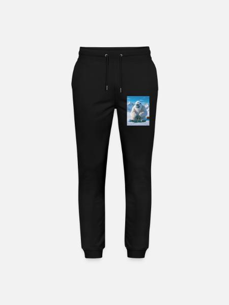 Yeti fishing on frozen glowing lake - Stanley/Stella Mover Unisex Organic Jogging Trousers - black
