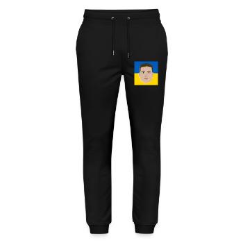 Wolodymyr Selenskyj auf ukrainischer Flagge - Stanley/Stella Unisex Bio Jogginghose Mover  - Schwarz - Vorne - Marisol (170cm) & Nik (191cm)