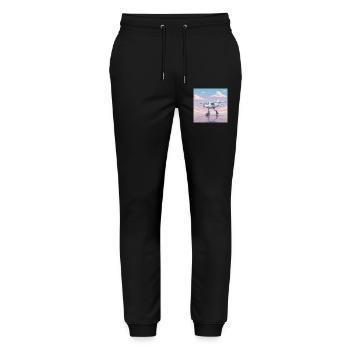 Airplane on Roller Skates with a Smile - Stanley/Stella Mover Unisex Organic Jogging Trousers - black - Front - Marisol (170cm) & Nik (191cm)