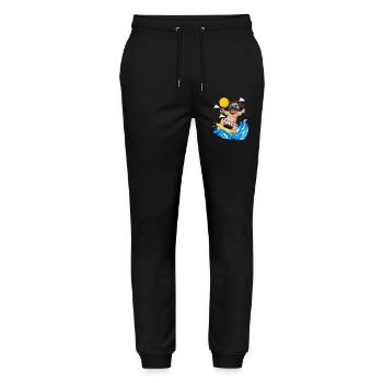 Mops Surfen Sommer Strand T-Shirt - Stanley/Stella Unisex Bio Jogginghose Mover  - Schwarz - Vorne - Marisol (170cm) & Nik (191cm)