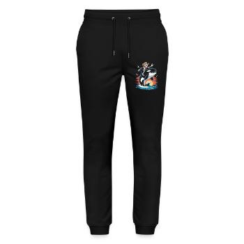 Skelett Cowboy auf Orca Wellen Szene - Stanley/Stella Unisex Bio Jogginghose Mover  - Schwarz - Vorne - Marisol (170cm) & Nik (191cm)