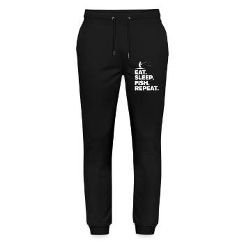 Eat Sleep Fish Repeat Angler Saying Hobby - Stanley/Stella Mover Unisex Organic Jogging Trousers - black - Front - Marisol (170cm) & Nik (191cm)