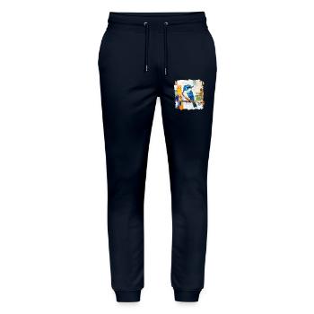 Blauer Vogel im Farbblock-Abstract - Stanley/Stella Unisex Bio Jogginghose Mover  - Navy - Vorne - Marisol (170cm) & Nik (191cm)