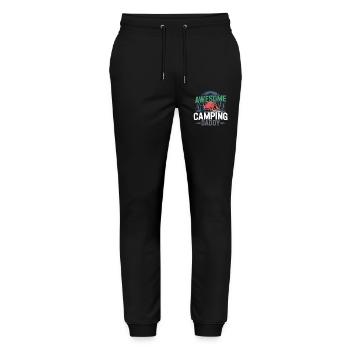 Camping Dad Shirt with Tent and Forest Motif - Stanley/Stella Mover Unisex Organic Jogging Trousers - black - Front - Marisol (170cm) & Nik (191cm)
