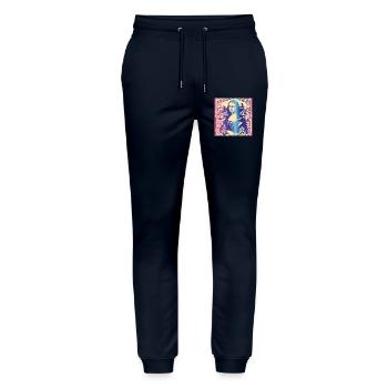 Woman portrait mona lisa rainbow modern paris - Stanley/Stella Mover Unisex Organic Jogging Trousers - navy - Front - Marisol (170cm) & Nik (191cm)