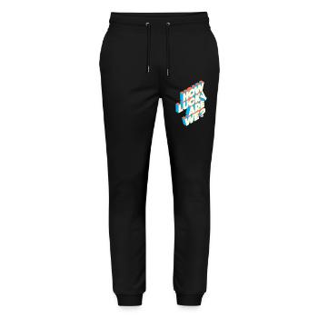 How Lucky Are We? | Retro Typography Statement - Stanley/Stella Mover Unisex Organic Jogging Trousers - black - Front - Marisol (170cm) & Nik (191cm)