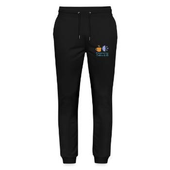 Kaffee KI Kraftdesign - Stanley/Stella Unisex Bio Jogginghose Mover  - Schwarz - Vorne - Marisol (170cm) & Nik (191cm)
