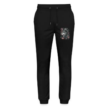 Wolf Wolfskopf Blumen Pflanzen Natur Wildnis Kunst - Stanley/Stella Unisex Bio Jogginghose Mover  - Schwarz - Vorne - Marisol (170cm) & Nik (191cm)