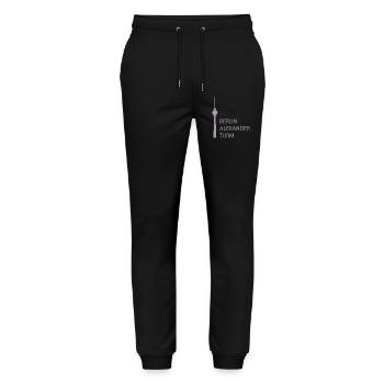 Lustiger Berlin Fernsehturm Parodie Minimal  - Stanley/Stella Unisex Bio Jogginghose Mover  - Schwarz - Vorne - Marisol (170cm) & Nik (191cm)