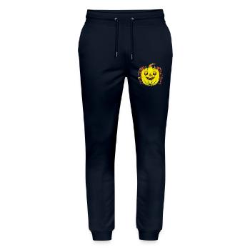 Grinsender Kürbis mit Pilzrahmen - Stanley/Stella Unisex Bio Jogginghose Mover  - Navy - Vorne - Marisol (170cm) & Nik (191cm)