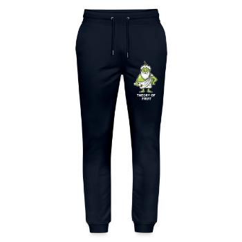 Frucht-Theorie Grüner Philosoph Birne - Stanley/Stella Unisex Bio Jogginghose Mover  - Navy - Vorne - Marisol (170cm) & Nik (191cm)