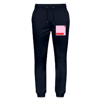 BAUHERRIN BAUDAME HAUSBAU HERZ - Stanley/Stella Unisex Bio Jogginghose Mover  - Navy - Vorne - Marisol (170cm) & Nik (191cm)