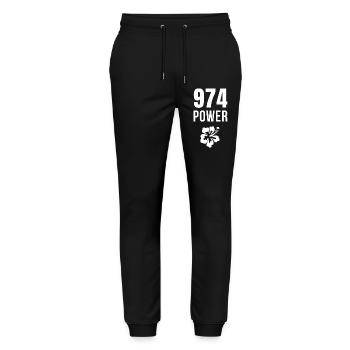 Power 974 Tropischer Hibiskus - Stanley/Stella Unisex Bio Jogginghose Mover  - Schwarz - Vorne - Marisol (170cm) & Nik (191cm)