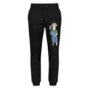 Llama Farmer Pitchfork Farm - Stanley/Stella Mover Unisex Organic Jogging Trousers - black - Front - Marisol (170cm) & Nik (191cm)
