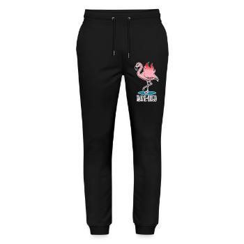 Flame-Ingo - ein flammender Flamingo - Stanley/Stella Unisex Bio Jogginghose Mover  - Schwarz - Vorne - Marisol (170cm) & Nik (191cm)