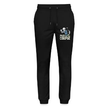 Golf Shirt with Skeleton Black Humor for Golfers - Stanley/Stella Mover Unisex Organic Jogging Trousers - black - Front - Marisol (170cm) & Nik (191cm)