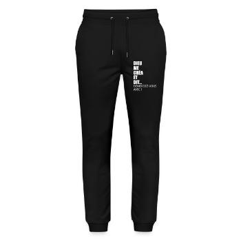 Humour God Me Crea and Say Desererez You - Stanley/Stella Unisex Bio Jogginghose Mover  - Schwarz - Vorne - Marisol (170cm) & Nik (191cm)