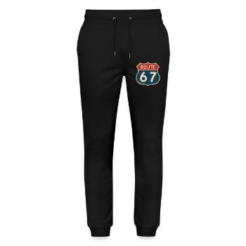 Route 67 Vintage Highway Schild Retro Roadtrip - Stanley/Stella Unisex Bio Jogginghose Mover  - Schwarz - Vorne - Marisol (170cm) & Nik (191cm)