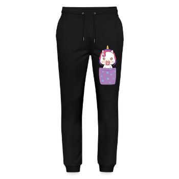 Cute Unicorn in Breast Pocket Funny Unicorn - Stanley/Stella Mover Unisex Organic Jogging Trousers - black - Front - Marisol (170cm) & Nik (191cm)