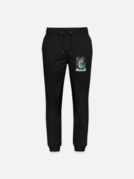 Jule-T-Rex med lyskæder og gaver - Stanley/Stella Mover økologiske unisex joggingbukser - sort
