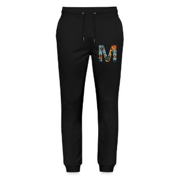 Lettre m fleurs groovy idée cadeau  - Pantalon de jogging bio MOVER Stanley/Stella unisexe - noir - Devant - Marisol (170cm) & Nik (191cm)