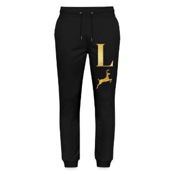 Letter l Golden Deer - Gift Idea - Stanley/Stella Mover Unisex Organic Jogging Trousers - black - Front - Marisol (170cm) & Nik (191cm)