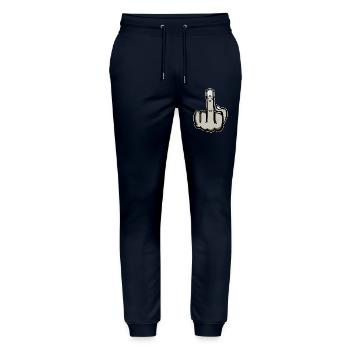 Middle Finger Stinky Finger Fuck You Design - Stanley/Stella Mover Unisex Organic Jogging Trousers - navy - Front - Marisol (170cm) & Nik (191cm)