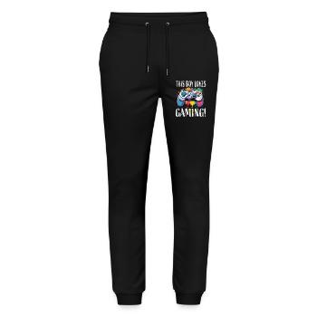 Junge liebt Gaming – bunte Controller-Splash - Stanley/Stella Unisex Bio Jogginghose Mover  - Schwarz - Vorne - Marisol (170cm) & Nik (191cm)