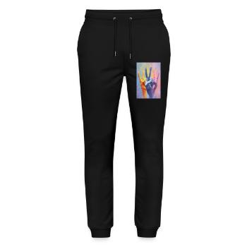 Regenbogen-Peace-Zeichen-Handporträt - Stanley/Stella Unisex Bio Jogginghose Mover  - Schwarz - Vorne - Marisol (170cm) & Nik (191cm)