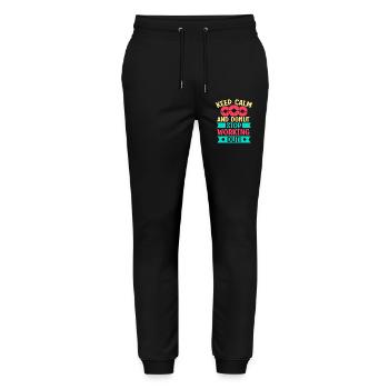 Fitness Fanatics Keep Calm Donut Stop Calisthenics - Stanley/Stella Unisex Bio Jogginghose Mover  - Schwarz - Vorne - Marisol (170cm) & Nik (191cm)