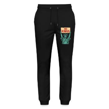No Kings Patriotic Anti-Monarchy Liberty USA - Stanley/Stella Mover Unisex Organic Jogging Trousers - black - Front - Marisol (170cm) & Nik (191cm)