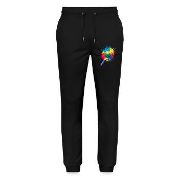 Pickleball Splash Art - Racket & Colored Ball - Stanley/Stella Mover Unisex Organic Jogging Trousers - black - Front - Marisol (170cm) & Nik (191cm)