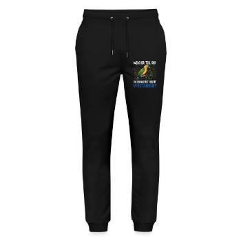 Comprendre le perroquet coloré ? - Pantalon de jogging bio MOVER Stanley/Stella unisexe - noir - Devant - Marisol (170cm) & Nik (191cm)