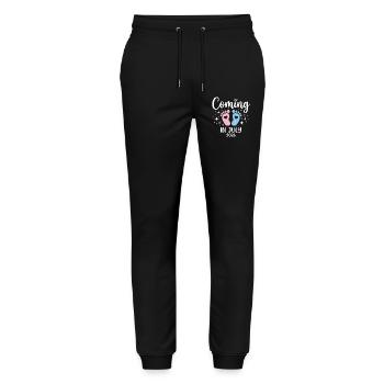 New Baby July 2026 Funny Baby Shower Gift - Stanley/Stella Mover Unisex Organic Jogging Trousers - black - Front - Marisol (170cm) & Nik (191cm)