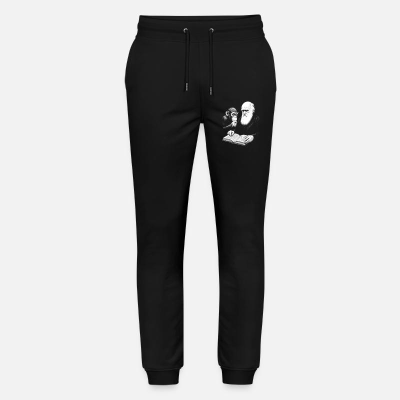 Charles Darwin studying with Monkey  - Stanley/Stella Mover Unisex Organic Jogging Trousers - black