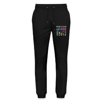 Battery level of a midwife, nurse, humor - Stanley/Stella Mover Unisex Organic Jogging Trousers - black - Front - Marisol (170cm) & Nik (191cm)