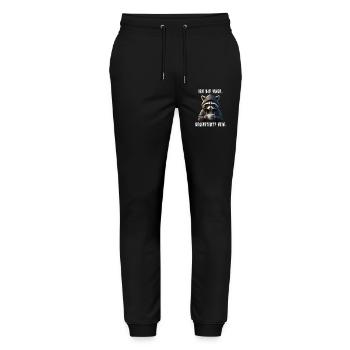 Müder Waschbär mit Kaffee – Ich bin wach, nein - Stanley/Stella Unisex Bio Jogginghose Mover  - Schwarz - Vorne - Marisol (170cm) & Nik (191cm)