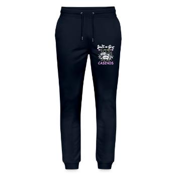 Jeux d’argent entre joueurs de casino - Pantalon de jogging bio MOVER Stanley/Stella unisexe - marine - Devant - Marisol (170cm) & Nik (191cm)