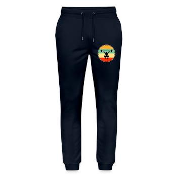 Vintage-Retro-Gewichtheber – Distressed Sunset Gym - Stanley/Stella Unisex Bio Jogginghose Mover  - Navy - Vorne - Marisol (170cm) & Nik (191cm)