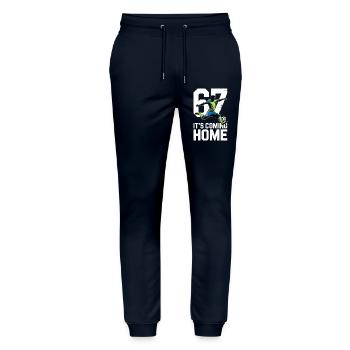 67 – Soccer - Stanley/Stella Mover Unisex Organic Jogging Trousers - navy - Front - Marisol (170cm) & Nik (191cm)