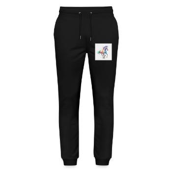 Regenbogenpferd Aquarell-Burst - Stanley/Stella Unisex Bio Jogginghose Mover  - Schwarz - Vorne - Marisol (170cm) & Nik (191cm)