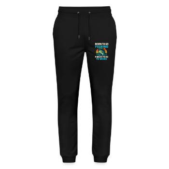 Born To Go Fishing Forced To Go To Work Angler  - Stanley/Stella Unisex Bio Jogginghose Mover  - Schwarz - Vorne - Marisol (170cm) & Nik (191cm)