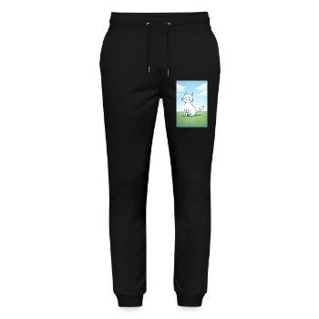Chat blanc au regard espiègle - Pantalon de jogging bio MOVER Stanley/Stella unisexe - noir - Devant - Marisol (170cm) & Nik (191cm)