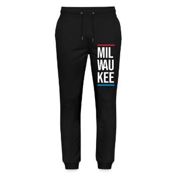 Milwaukee Bold City Typography - Stanley/Stella Mover Unisex Organic Jogging Trousers - black - Front - Marisol (170cm) & Nik (191cm)