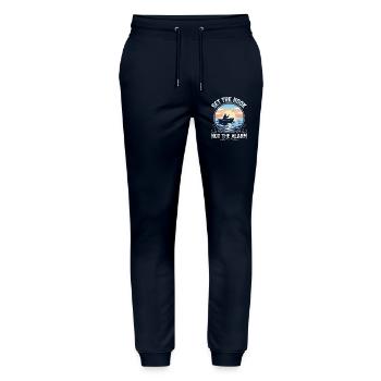 Set The Hook Not The Alarm Angler Spruch - Stanley/Stella Unisex Bio Jogginghose Mover  - Navy - Vorne - Marisol (170cm) & Nik (191cm)