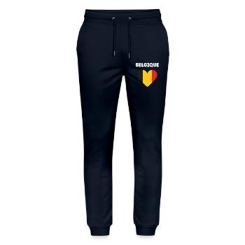 Belgian Heart Tricolor - Stanley/Stella Mover Unisex Organic Jogging Trousers - navy - Front - Marisol (170cm) & Nik (191cm)