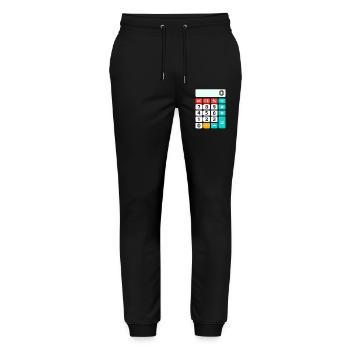 Retro Color-Block Calculator - Stanley/Stella Mover Unisex Organic Jogging Trousers - black - Front - Marisol (170cm) & Nik (191cm)