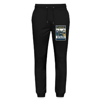 Cádiz Spain – Retro Travel Poster Navy/Gold - Stanley/Stella Mover Unisex Organic Jogging Trousers - black - Front - Marisol (170cm) & Nik (191cm)