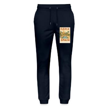 Cádiz Spain – Watercolor Travel Poster Plaza - Stanley/Stella Mover Unisex Organic Jogging Trousers - navy - Front - Marisol (170cm) & Nik (191cm)