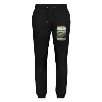 Bergen Norway – Watercolor Vintage Travel Poster - Stanley/Stella Mover Unisex Organic Jogging Trousers - black - Front - Marisol (170cm) & Nik (191cm)